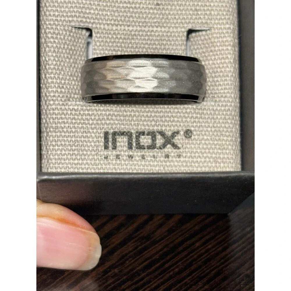 New Mens INOX Matte & Plated Black Textured Stainless Steel Ring $60 Sz 10 HOT!